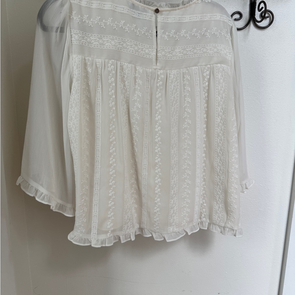 CeCe Ivory Ruffle Trim Top